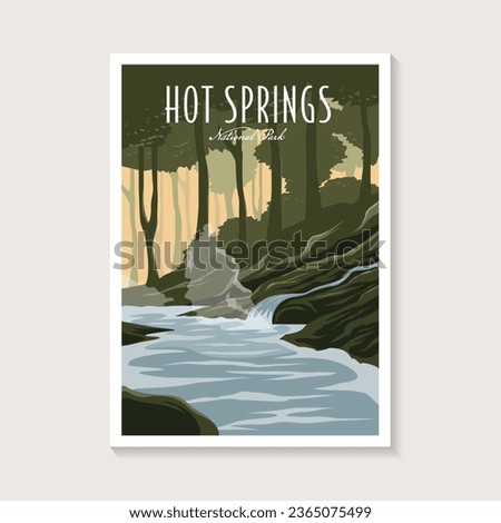 Hot Springs National Park poster illustration, river forest scenery poster design