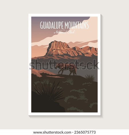 Guadalupe National Park poster illustration, wolf mountain canyon scenery poster design