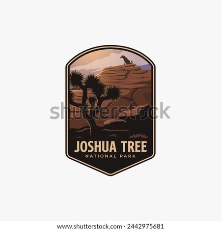 Joshua Tree National Park logo badge emblem vector illustration design, canyon and coyote in desert design