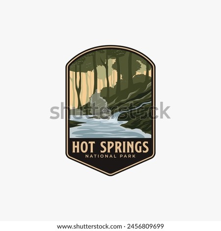 Hot Springs National Park logo patch badge illustration, river forest scenery design