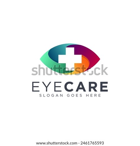 Abstract eye and medical cross, eye care logo icon vector on white background