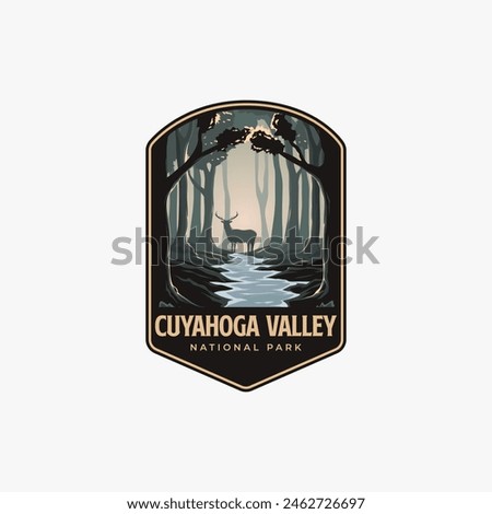 Cuyahoga Valley National Park logo patch badge illustration, deep forest deer scenery design