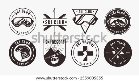 Set of snowboarding ski logo vector on white background