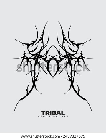 Brutalism element tribal tattoo shape collection set acid poster, illustration vector creepy icon, symbol sick editable