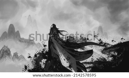 Fighting the rivers and lakes ink Chinese style knight illustration