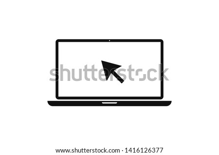 Laptop with pointer or cursor icon isolated. Notebook screen template. Display with clicking mouse. EPS 10