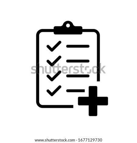 Checklist with medicine plus. Vector isolated icon. Medicine checklist report. Clipboard icon business agreement checkbox list. Health care. Checklist clipboard. Vector medicine illustration. EPS 10