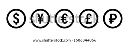 Currency icon. Vector isolated icons or signs. Dollar yuan euro pound publes signs or symbols.  Finance, business currency exchange. Money  currency icon. Black vector currency elements. EPS 10