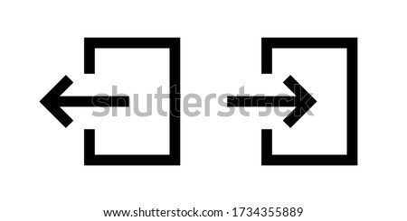 Door login signs with arrow. Vector isolated icon. Sign in sign out black vector isolaated signs. EPS 10