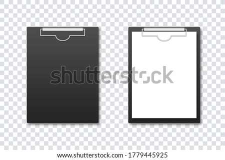 Clipboard mockup. Vector isolated illustration. Office folder. Notepad information board realistic design vector illustration. Realistic notebook template with paper and without. Stock vector. EPS 10