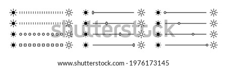 Brightness level icon. Brightness slider level contorl. Contrast brightness adjustment signs collection. Stock vector isolated elements. EPS 10