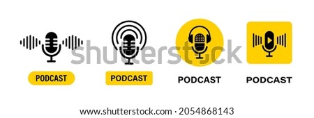 Podcast icons or signs. Podcast templates collection. Podcast radio sign. Stock vector. EPS 10