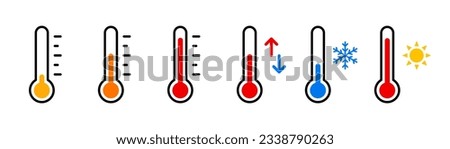 Thermometer, weather icon. Temperature thermometer icon collection. Weather thermometer icon or sign. Stock vector