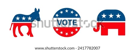 Republican, democrat icon. Political party republican, democrat vote symbol. USA election vector symbols republican, democrat. Vector illustration
