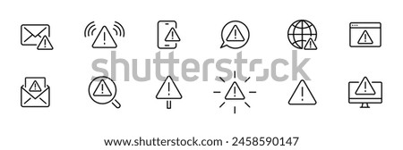 Exclamation, warning icons set. Notification, attention device icons set. Vector