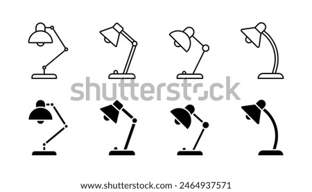 Desk lamp icon set. Table Lamp light vector icons, signs. Desk lamp outline, solid, silhouette