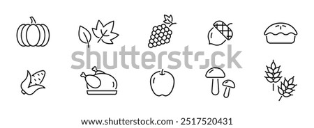 Autumn icon set. Thanksgiving, autumn outline vector icons. Vector