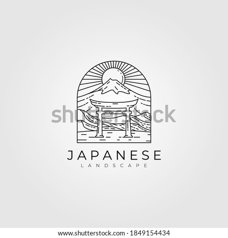 line art torii gate vector japanese illustration design, torii line art logo design