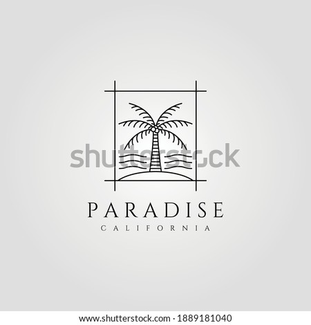 line art island palm tree logo vector symbol illustration design