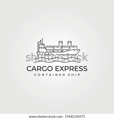 cargo ship container logo vector line art illustration design, cargo express minimalist on the sea vector logo design
