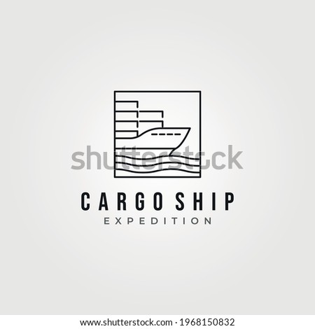 minimalist cargo ship icon logo vector line art illustration design