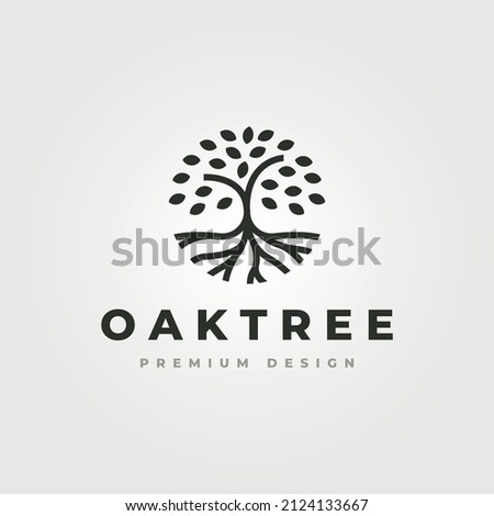 oak tree line art nature logo vector design, abstract tree logo symbol