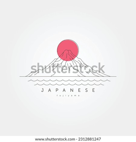 japanese mount fuji line art vector illustration design, sun and mount logo design