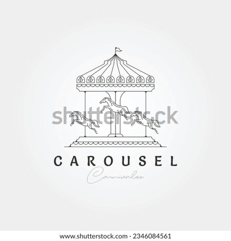 carousel horse line art logo vector minimalist illustration design, merry go round line art vector icon logo design