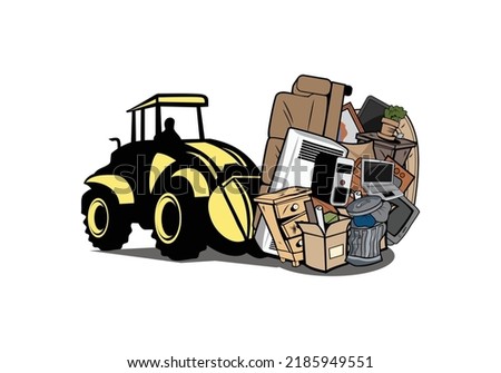 Cartoon of bulldozer moving household junk design illustration vector eps format , suitable for your design needs, logo, illustration, animation, etc.