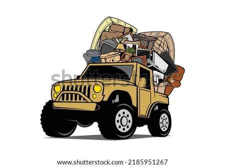 Offroad vehicle loaded full of household junk design illustration vector eps format , suitable for your design needs, logo, illustration, animation, etc.