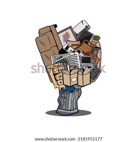 Trash can full of household junk design illustration vector eps format , suitable for your design needs, logo, illustration, animation, etc.