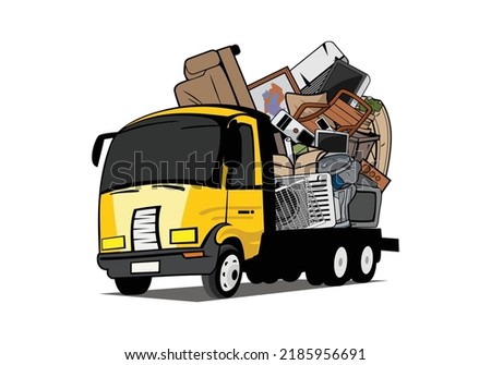 Cartoon pickup truck loaded full of household junk design illustration vector eps format , suitable for your design needs, logo, illustration, animation, etc.