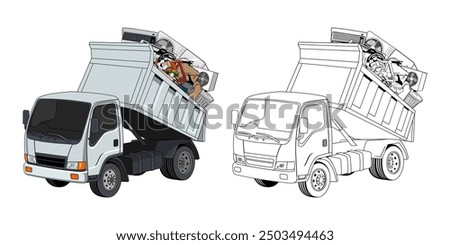 Pickup Truck Loaded Household Junk Cartoon Design Illustration vector eps format suitable for your design needs logo illustration animation etc