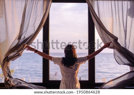 Similar – Image, Stock Photo Window view with curtain