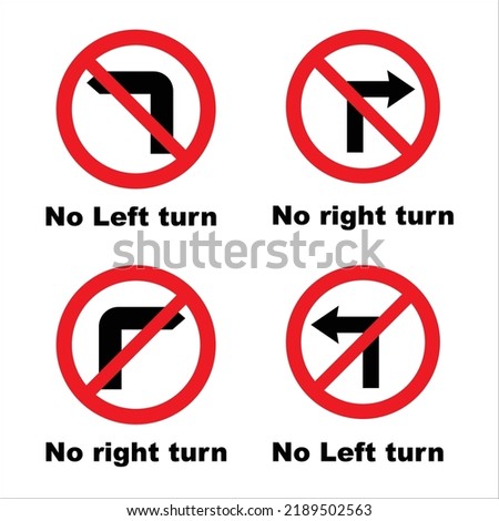 No left turn - No right turn - Traffic signs and symbols vector, No Left And Right Turn, Vehicle Protection Signs