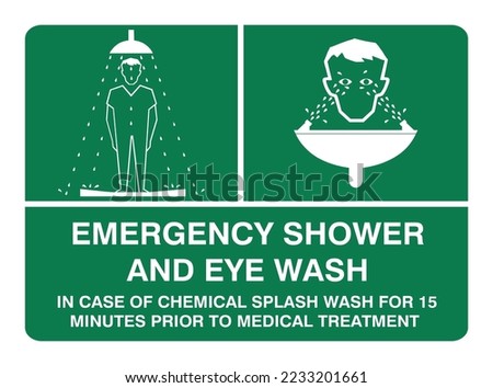 Emergency Shower and Eye Wash - Safety Signs - Emergency Information Signs - In case of Chemical Splash, Medical Treatment, Protection Signs.