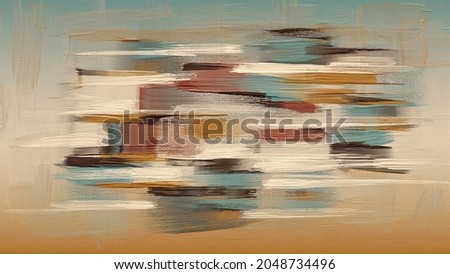 Vintage artwork, paint strokes, painting on canvas. Above bed art, artistic texture. Abstract grungy background, light hand painted cover, backdrop, brown ochre, sand and teal