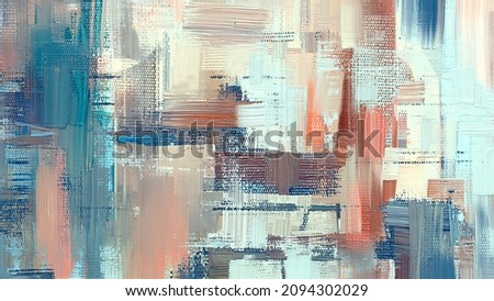 Oil painting on canvas. Sand color art, artistic texture. Abstract grungy background, light hand painted cover, backdrop, brown and blue accents Foto stock © 