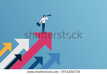 Successful businessman standing on the arrow vector illustration.