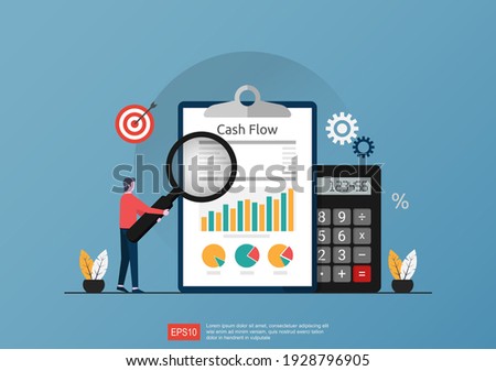 Cash flow statement concept with calculator and graph document symbol illustration.