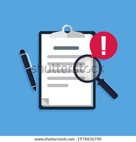 Document with red alert or error notification detected concept vector illustration.