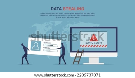 Cyber attack security concept, data stealing on computer with warning message alert, phishing activity on internet access