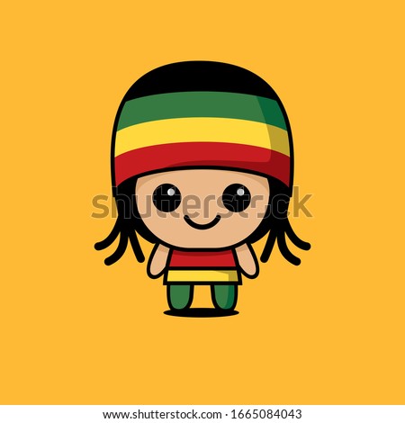 cute kawaii Rasta reggae character logo icon design vector