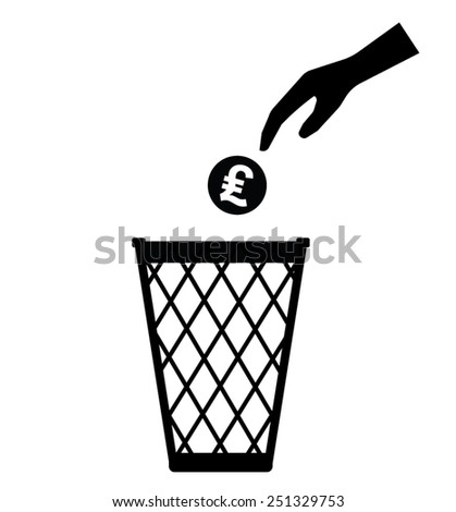 Hand throwing LIRA currency away trash can toss - Vector - Sign