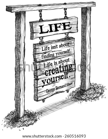 Old Vintage Wooden Sign Two Post Life Shaw quote Sketch Line Art Illustration Vector 