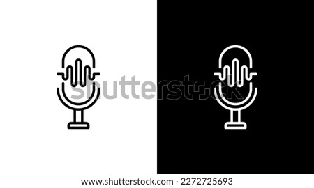 Mic podcast logo broadcast icon sound wave voice technology outline design