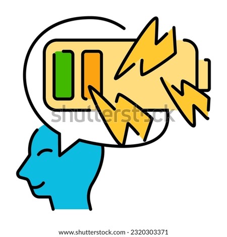 Battery half energy Mood Mental Health Doodle Icon Colorful outline Button Design