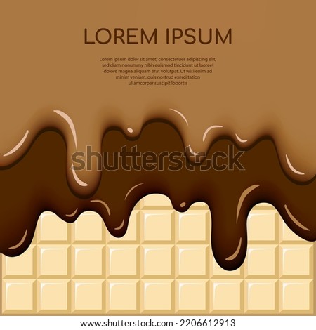 Rich Chocolate Ice Cream and Espresso Coffee Ice Cream Melted on White Chocolate Bar Background Vector Illustration