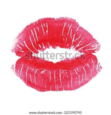 Imprint Of Lips On A White Background - A Kiss - Red Lipstick Stock ...