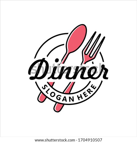 dinner logo with a fork and spoon, Restaurant, resto, food court, cafe logo template,  Luxury logo design template vector illustration, Round linear logo of dinner